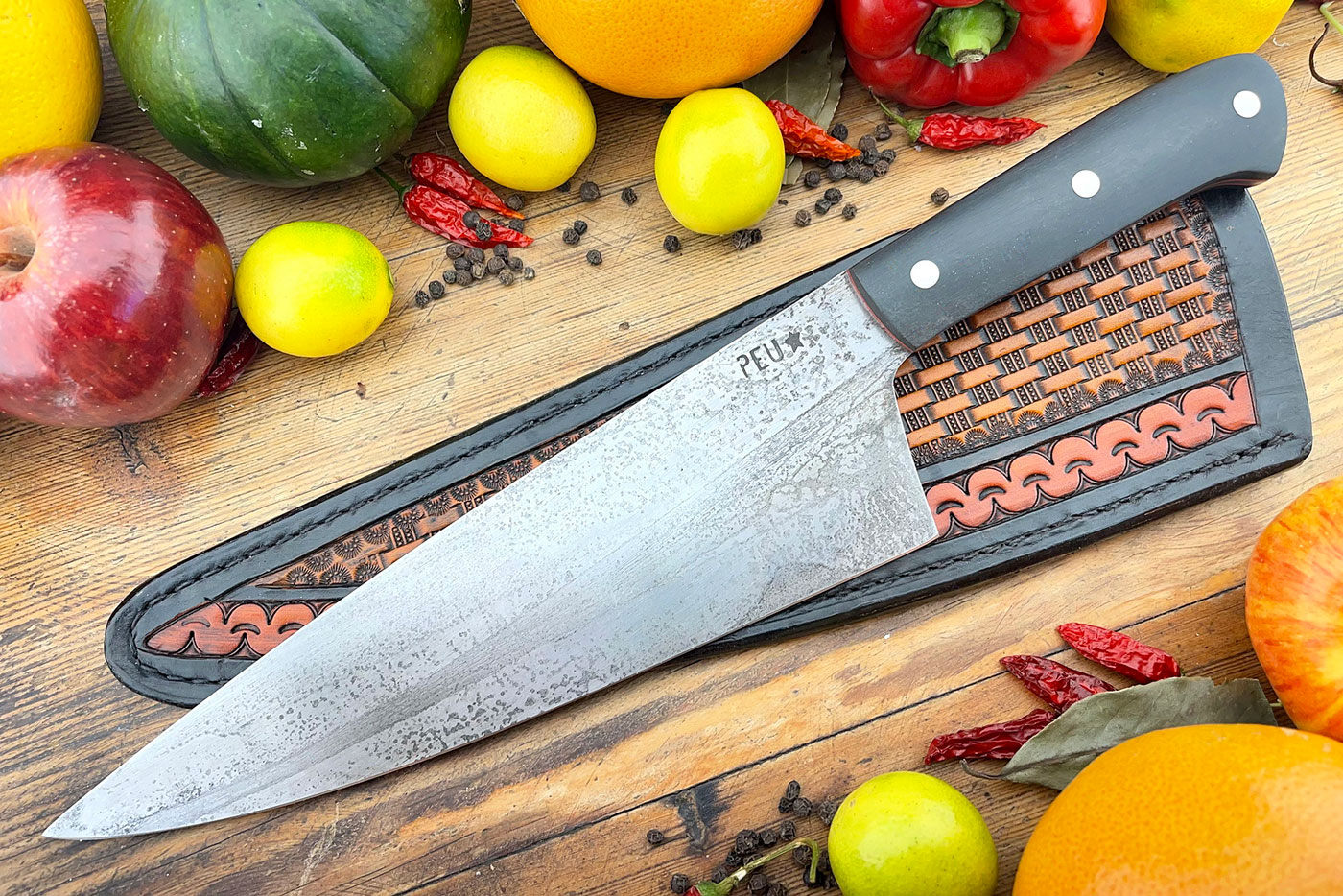 Chef's Knife (Cocinero 210mm) with Black Micarta and O2 Carbon Steel