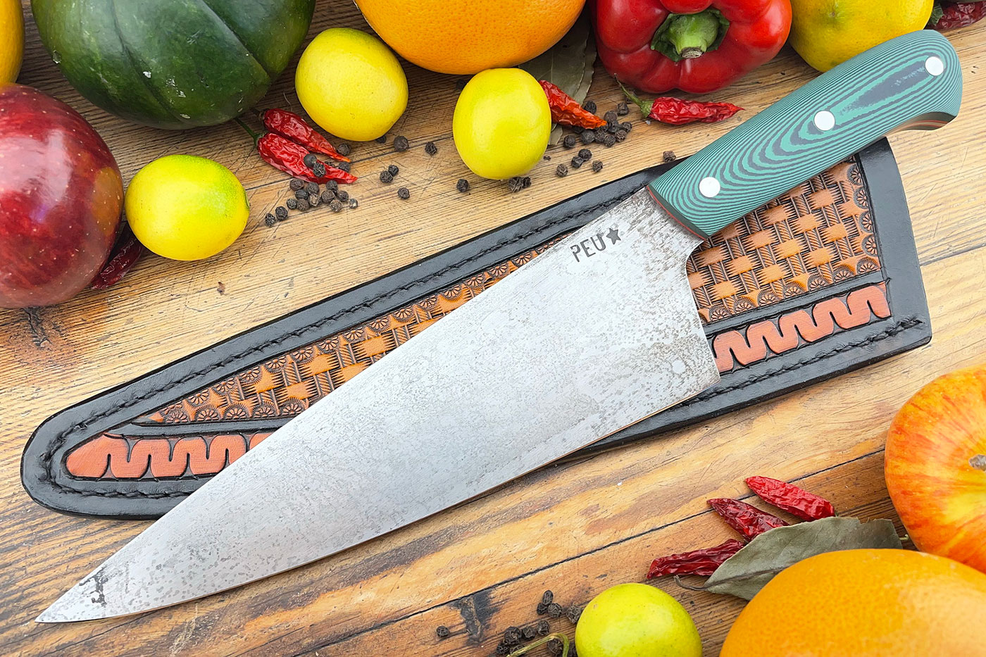 Chef's Knife (Cocinero 210mm) with Green and Black Micarta and O2 Carbon Steel