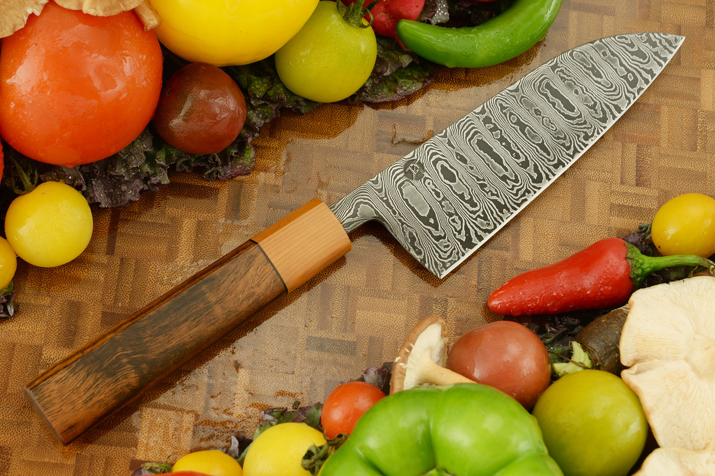 Damascus Chef's Knife (Santoku) with Bocote - 6