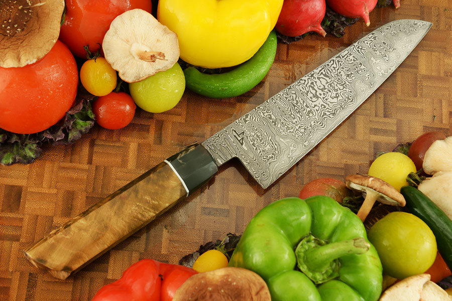 Damascus Chef's Knife (Santoku) with Himalayan Birch (7-1/2 in.)