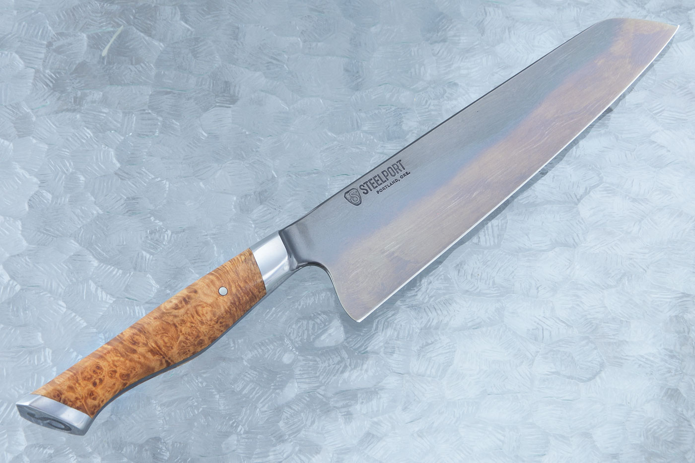 Forged Chef's Knife with Bigleaf Maple Burl (8