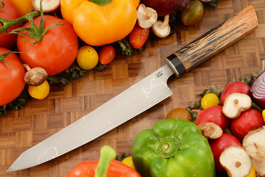 Damascus Chef's Slicer (Sujihiki) with Masur Birch