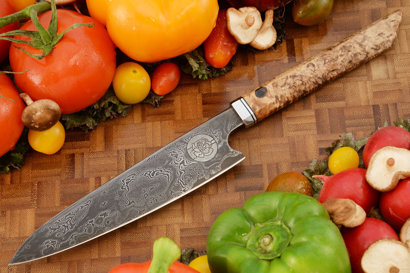 Damascus San Mai Chef's Knife (7 in.) with Masur Birch