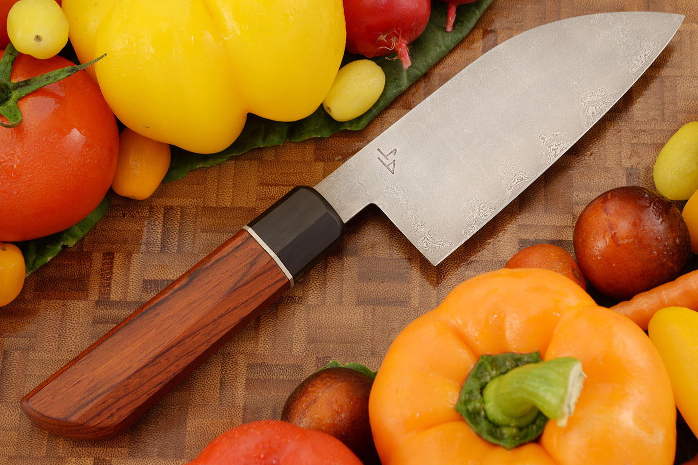 Damascus Santoku (5-1/4 in.) with Cocobolo and Buffalo Horn