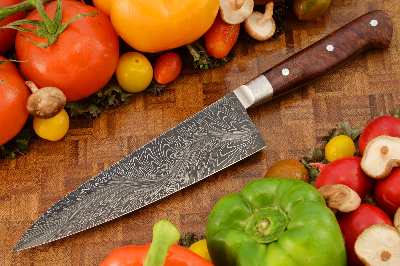 River of Fire Damascus Chef's Knife (Gyuto) with Ringed Gidgee (7 in.)