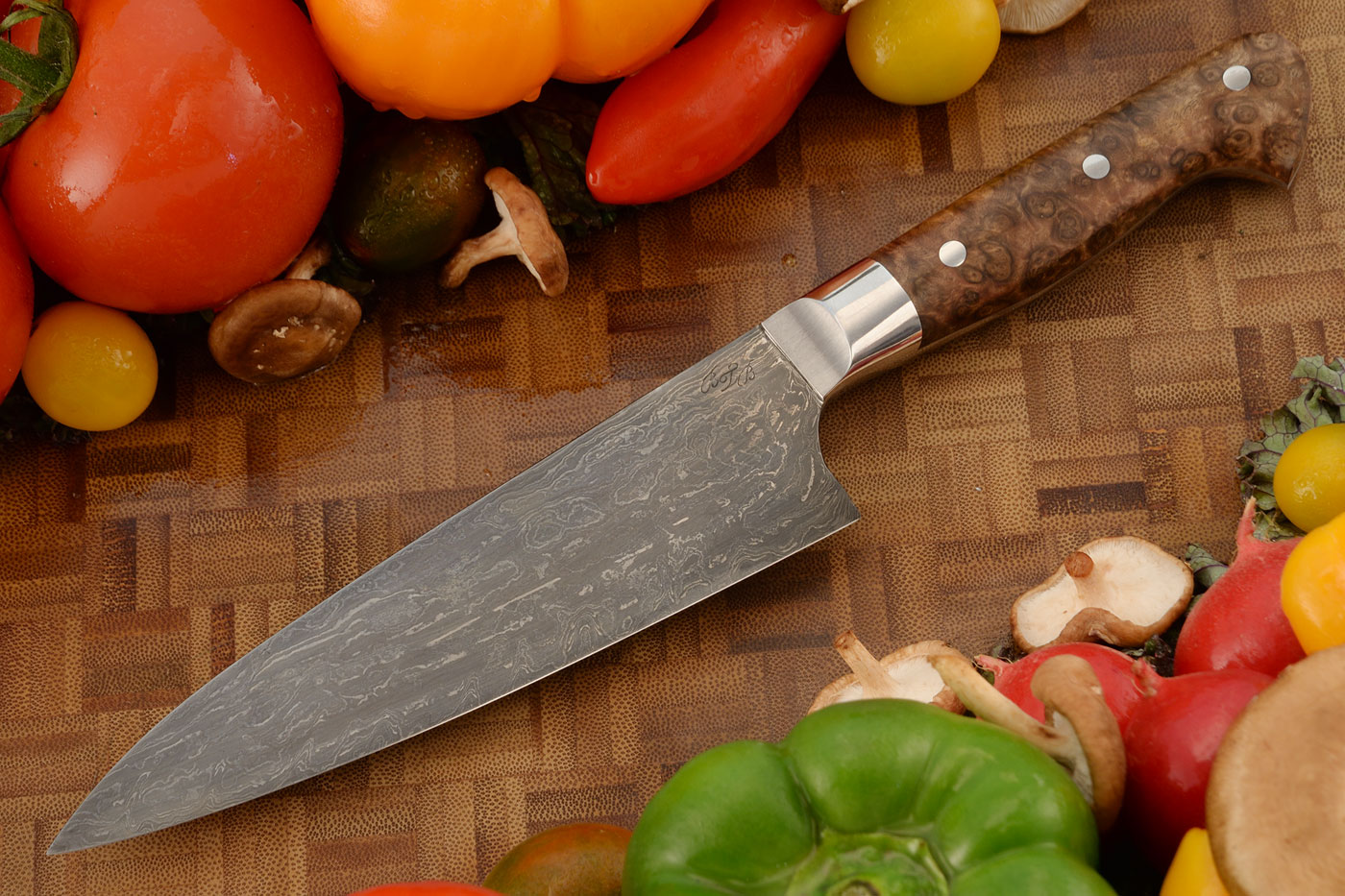 Damascus Chef's Knife (6 in.) with Red Morrell