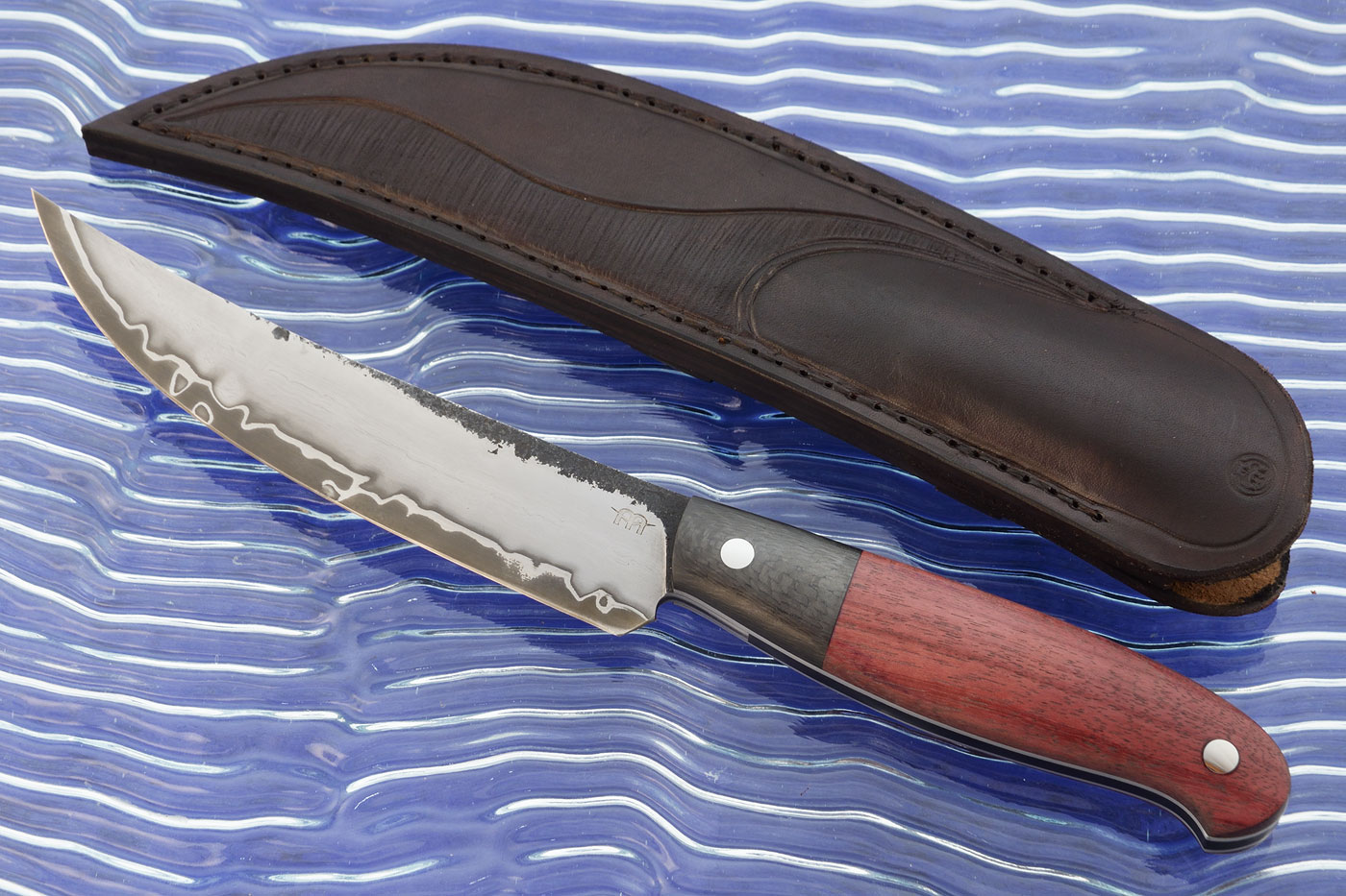 Butcher: San Mai Upswept Skinner with Purpleheart and Carbon Fiber