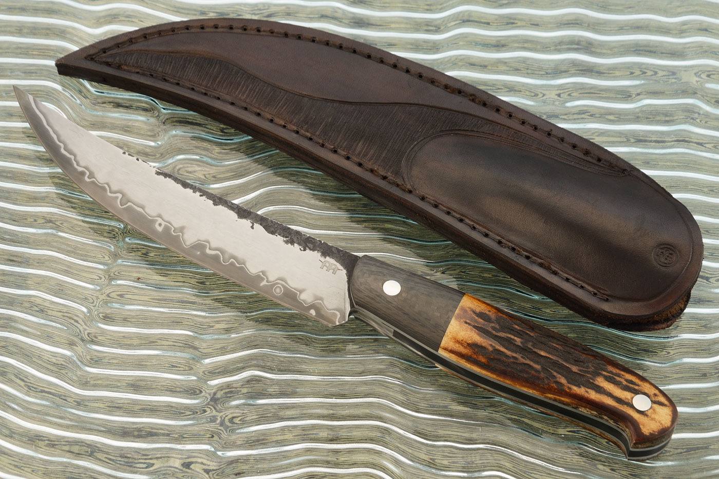 Butcher: San Mai Upswept Skinner with Stag and Carbon Fiber