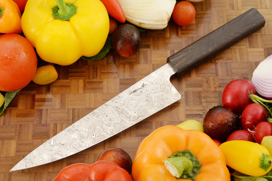 Damascus Chef's Knife (Gyuto) with Copper Space Coral FatCarbon, 8 Inch