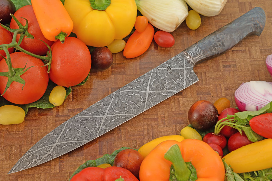 Mosaic Damascus Slicer (10-2/3 in.) with Maple Burl