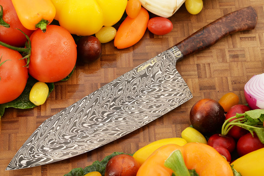 Integral Damascus Chef's Knife with Maple Burl (8-2/3