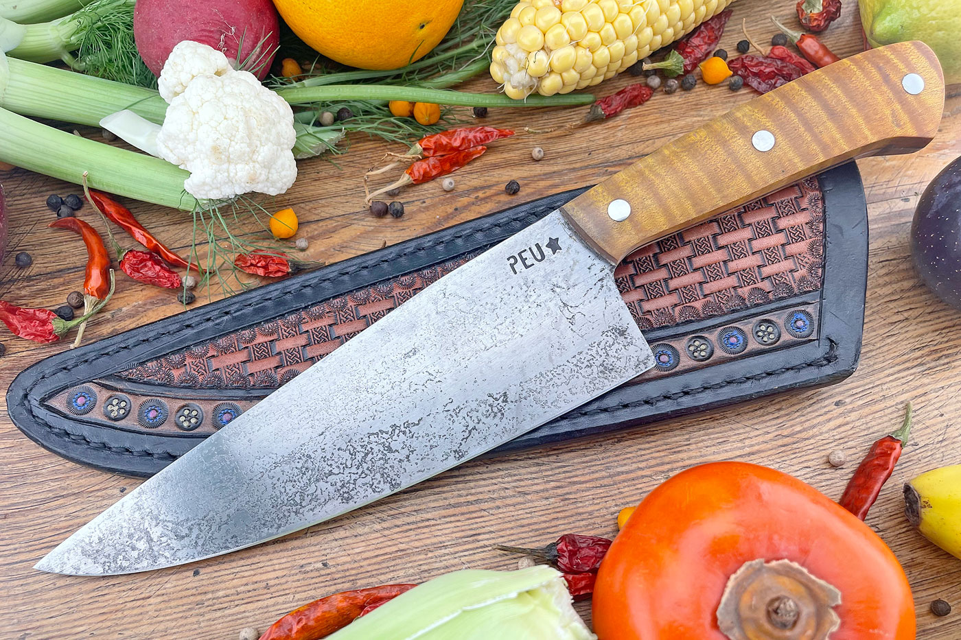 Chef's Knife (Cocinero 180mm) with Curly Maple and O2 Carbon Steel