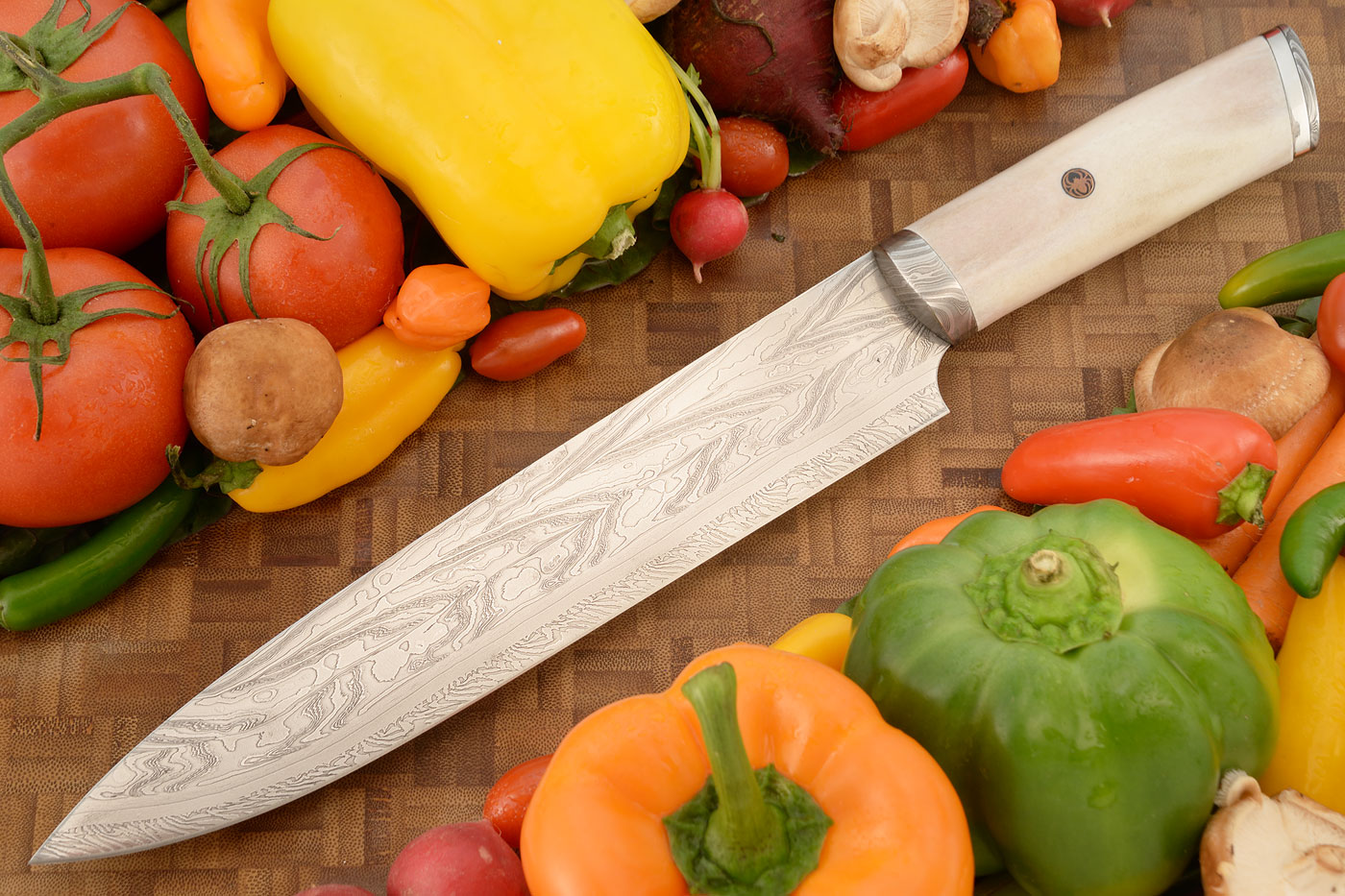 Multi-Bar Damascus Slicer (10 in.) with Reindeer Antler
