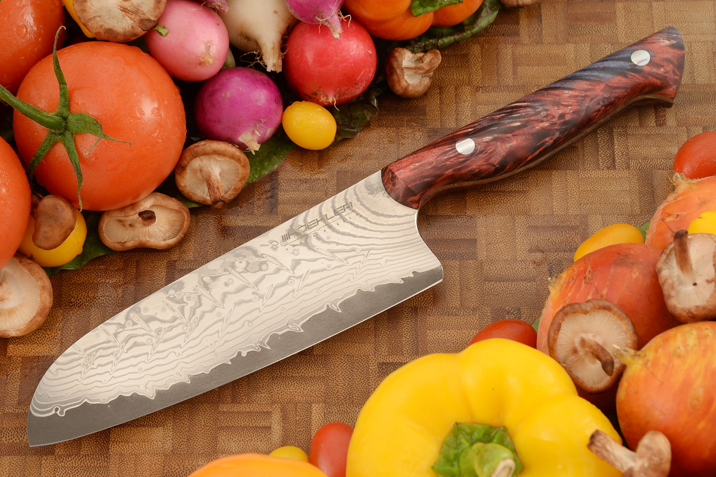 Damascus San Mai Chef's Knife - Santoku - (6-1/4 in.) with Maple Burl