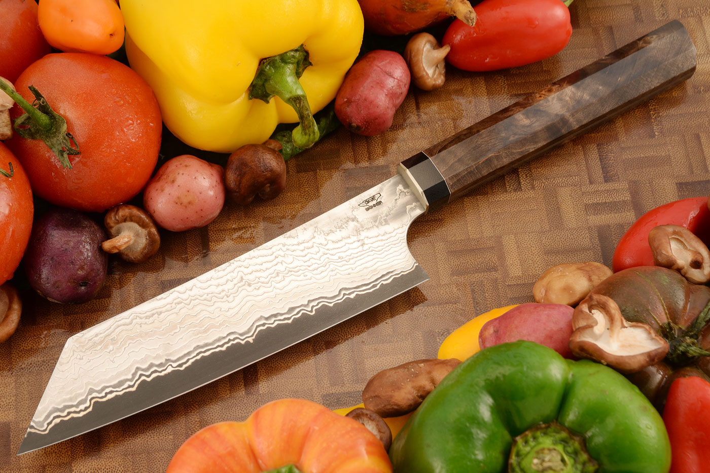 San Mai Damascus Chef's Knife (Bunka) with Elm (6-3/4 in.)