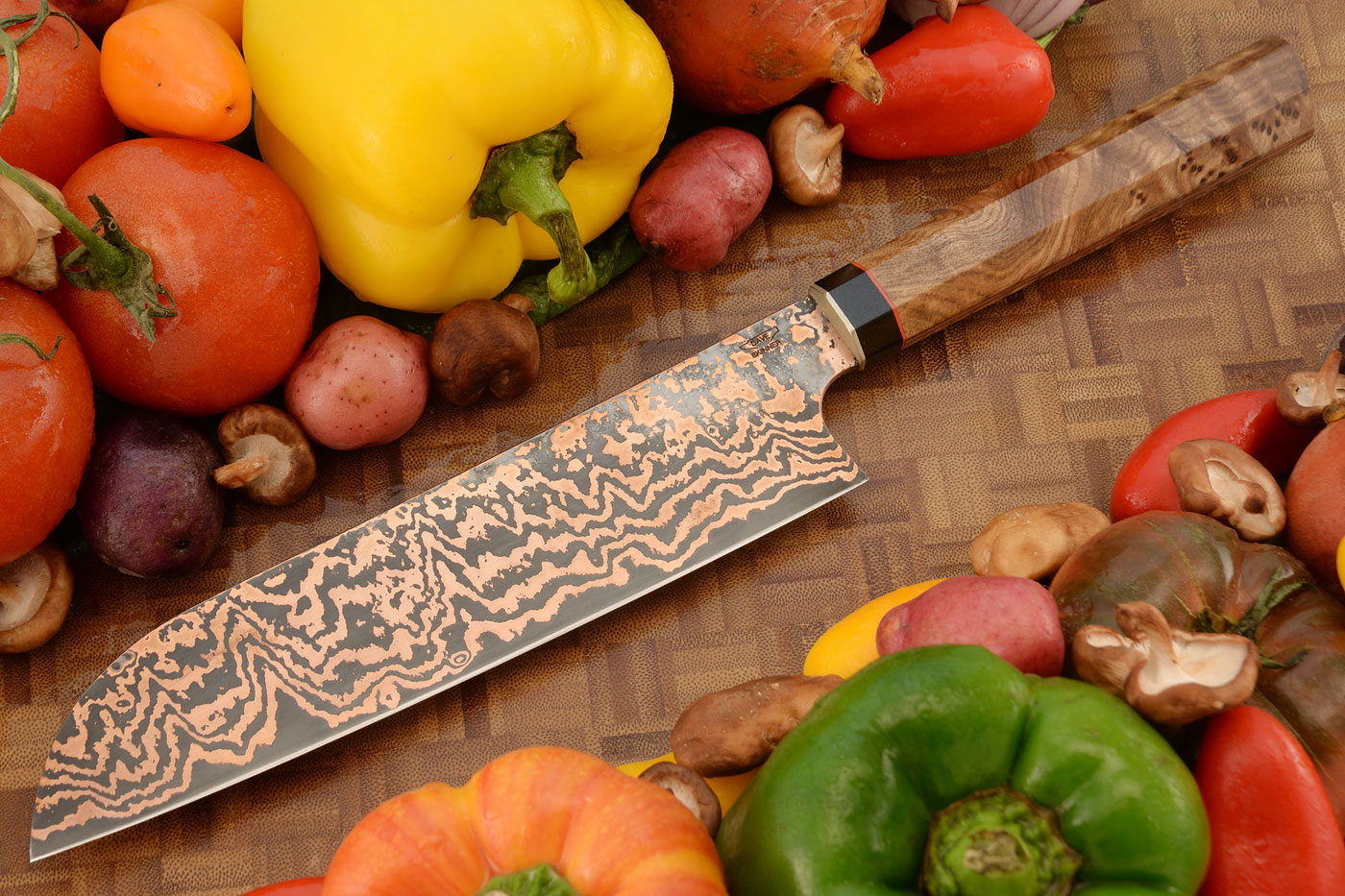 Copper Damascus Santoku (7-3/4 in.) with Stabilized Elm Burl