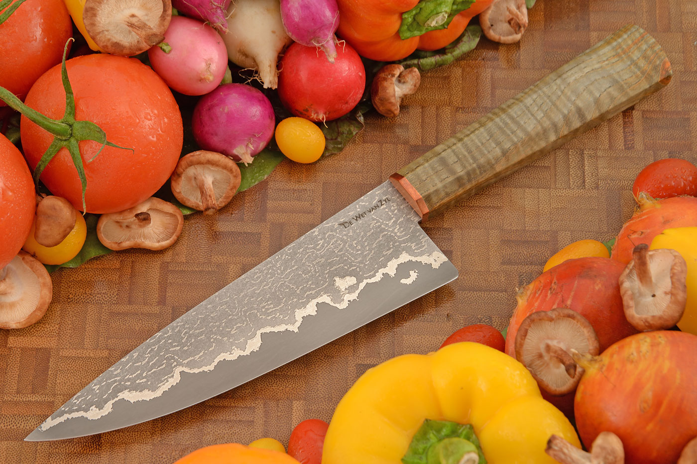 San Mai Damascus Chef's Knife with Curly Maple (6-3/4 in)