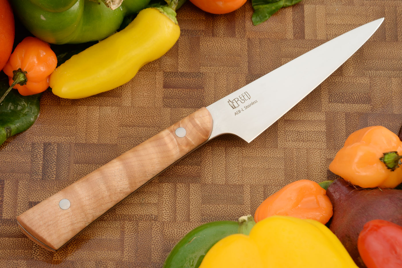 Paring Knife with Curly Maple (3-3/4 inches) - AEB-L Stainless
