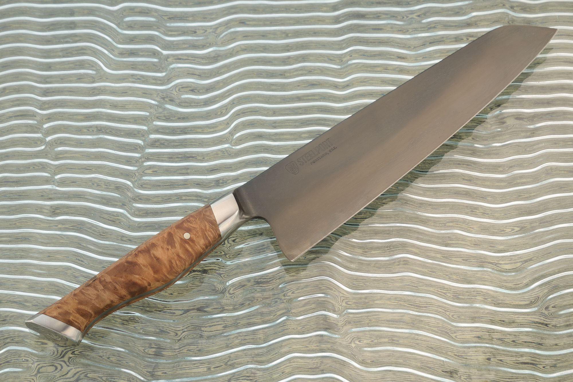 Steelport: 8 Chef Knife - 52100 - Differential Heat Treat - Big Leaf Maple  Burl