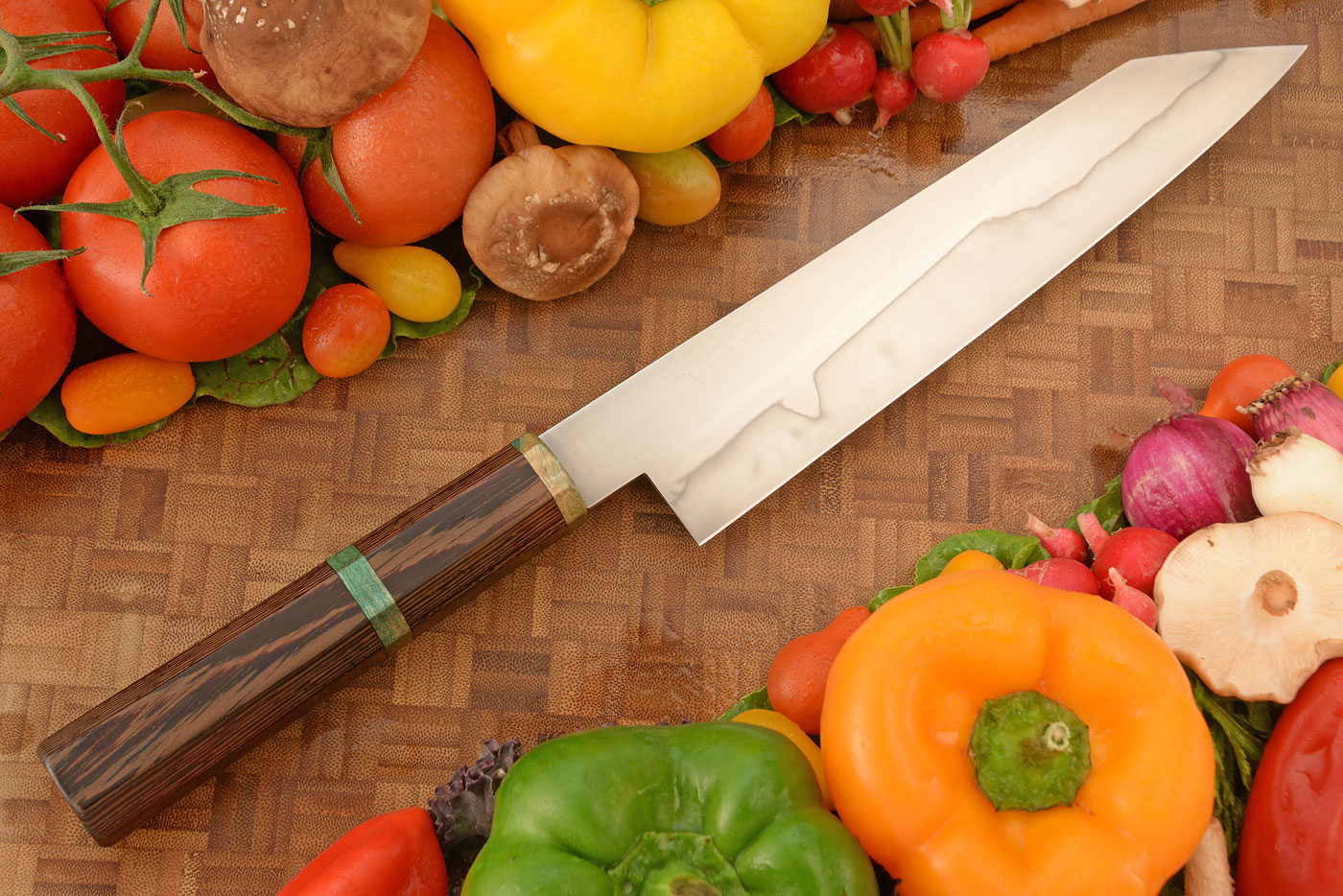 Chef's Knife (Kiritsuke Gyuto) with Wenge and Maple (8-1/2 in.) - 1095 Carbon