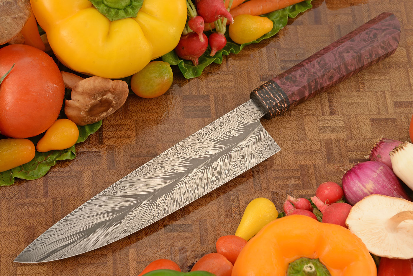 Feather Damascus Chef's Knife (7-1/2 in.) with Maple Burl