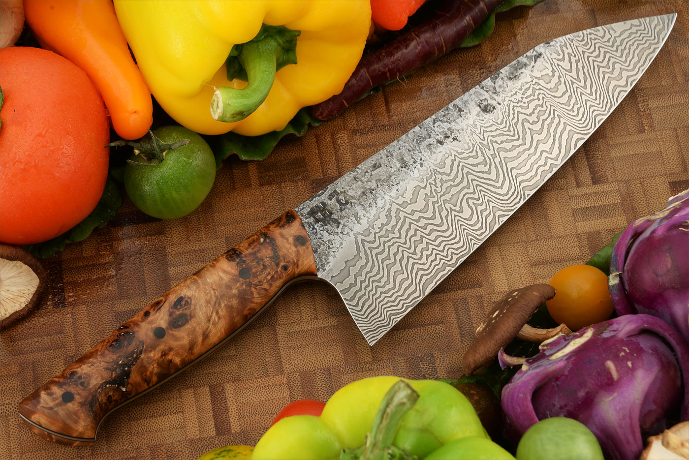 Damascus Chef's Knife with Poplar Burl (7-1/4 in.)