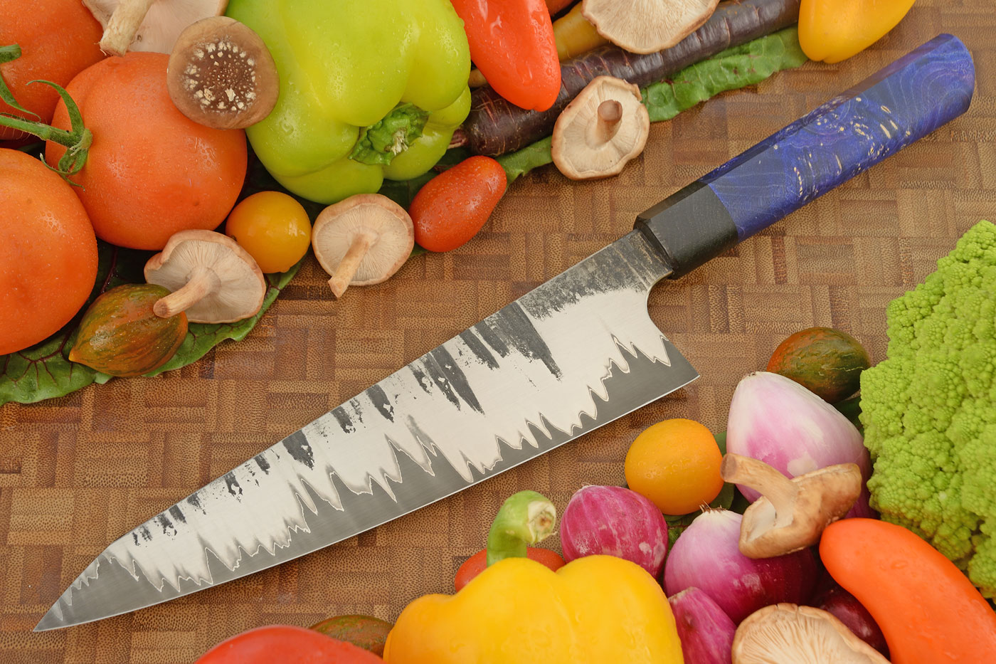 San Mai Chef's Knife - Gyuto - with Blue Maple Burl and Bog Oak (8-1/2 in.)