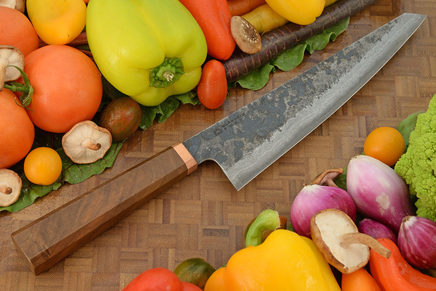 Damascus San Mai Chef's Knife - Gyuto (8-3/4 in.) with Walnut and Copper