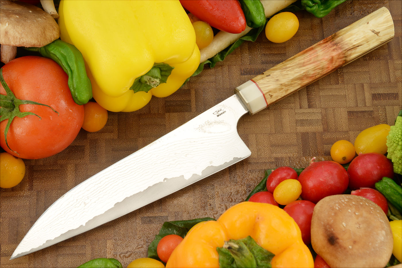 Chef's Knife (Gyuto) with Maple Burl (7-1/4 in.) - VG10 San Mai Damascus