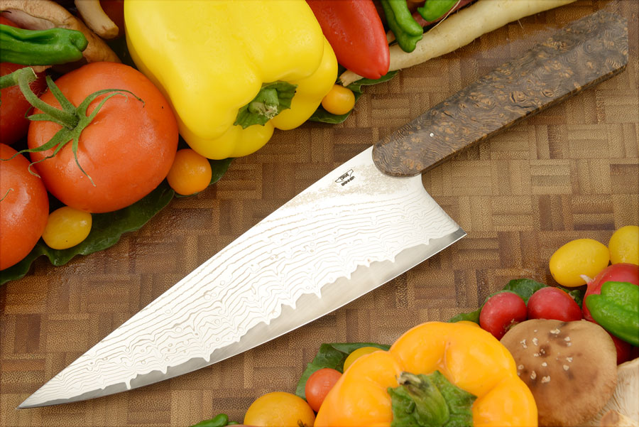 Chef's Knife (8-2/3 in.) with Oak Burl - Stainless San Mai Damascus