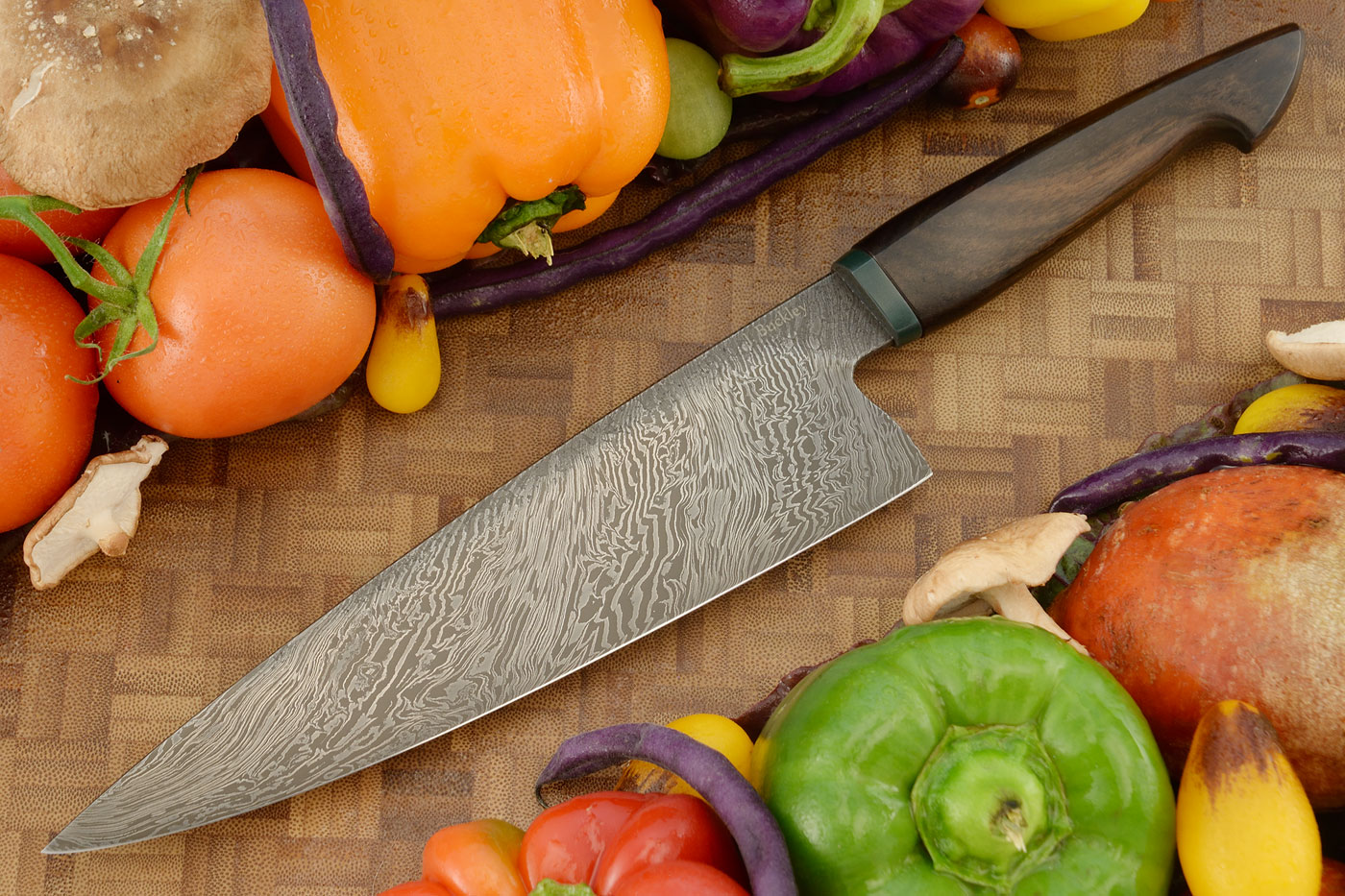 Damascus Chef's Knife (8 in.) with African Blackwood and Vintage Micarta