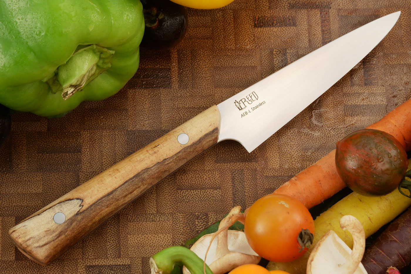 Paring Knife with Spalted Bigleaf Maple (3-3/4 inches) - AEB-L Stainless