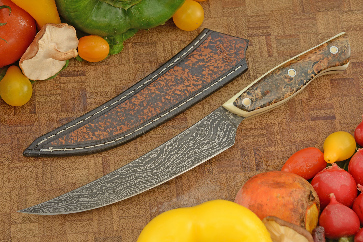 Damascus Gokujo Boning/Fillet Knife with Chestnut Burl