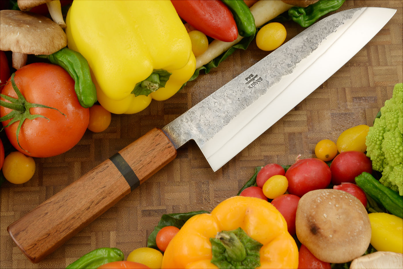 Chef's Knife (Santoku) with Rhodesian Teak and Maple (8-1/3 in.) - 1095 Carbon