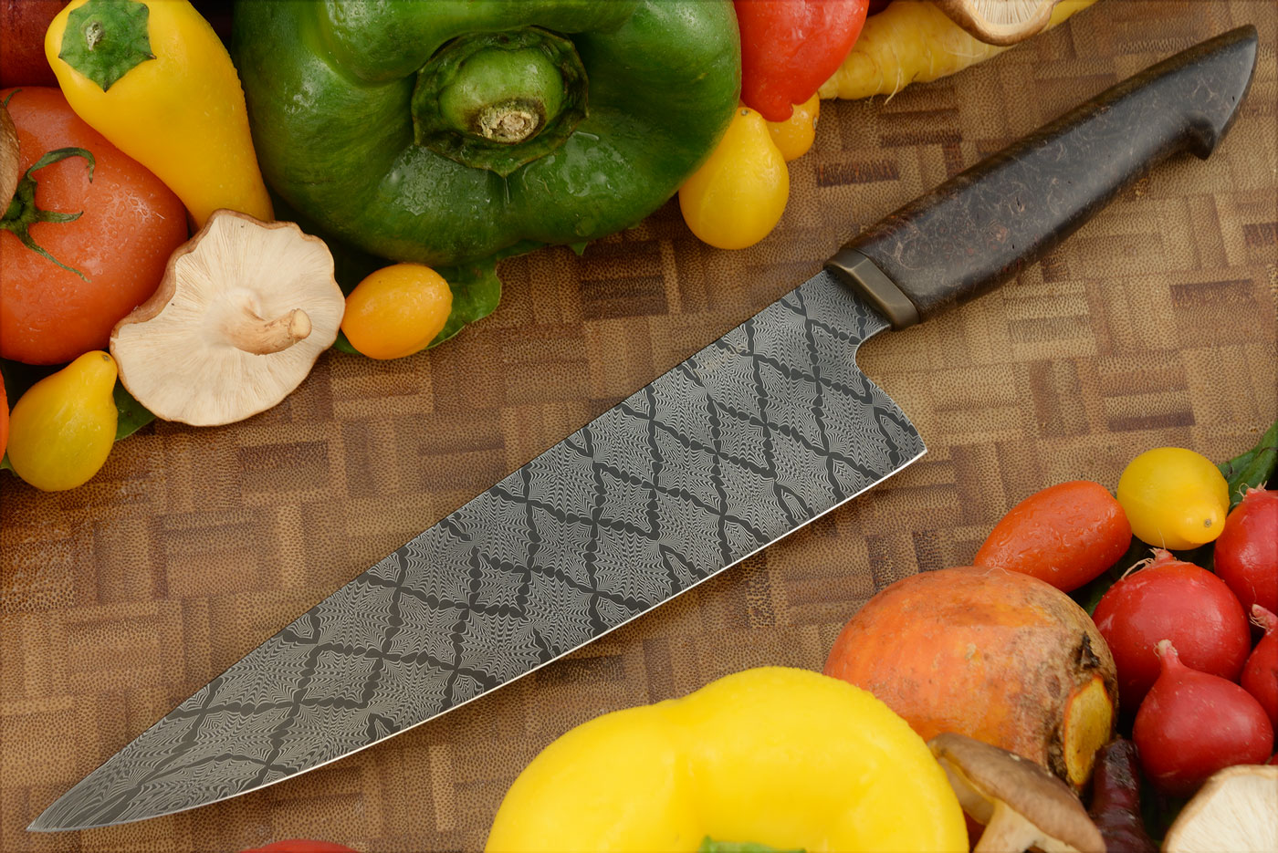 Mosiac Damascus Chef's Knife (8 in.) with Maple Burl