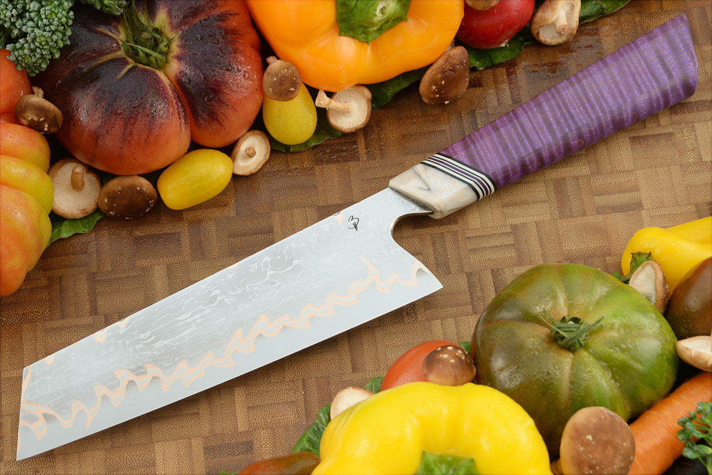 Chef's Knife (Bunka) with Curly Maple and Damascus San Mai