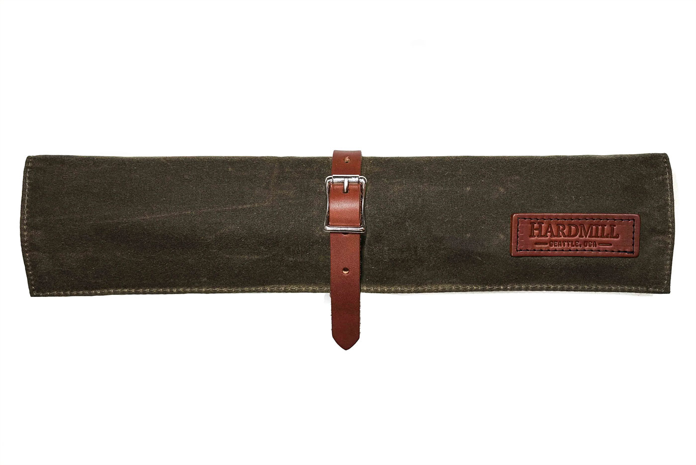 4 Pocket Waxed Canvas Compact Knife Roll with Leather Trim - Dark Oak (CK-WC-DK)