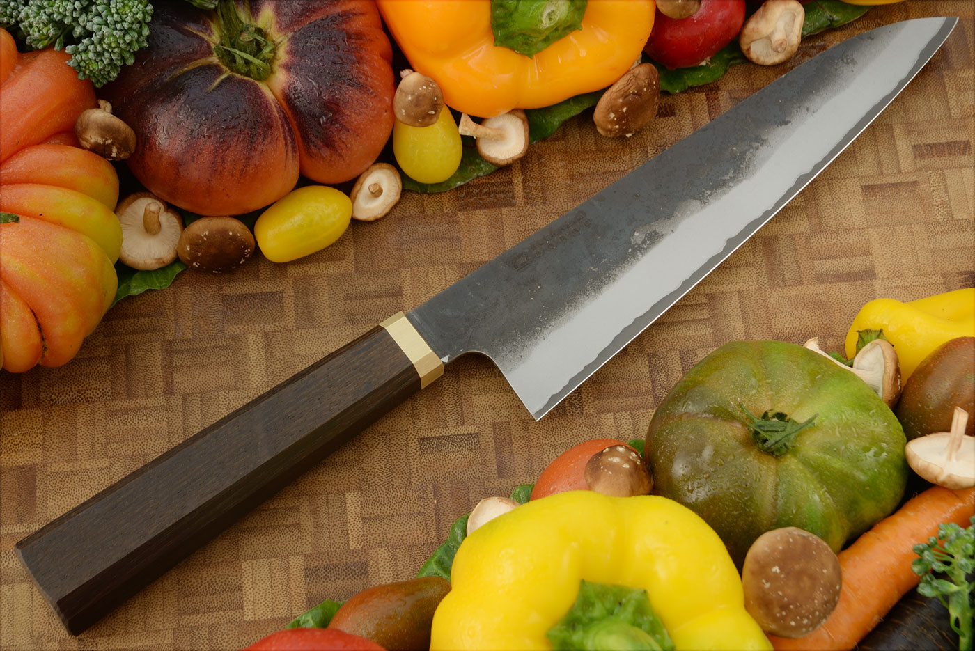 San Mai Chef's Knife - Gyuto (8 in.) with Oak and Brass (Aogami Super)