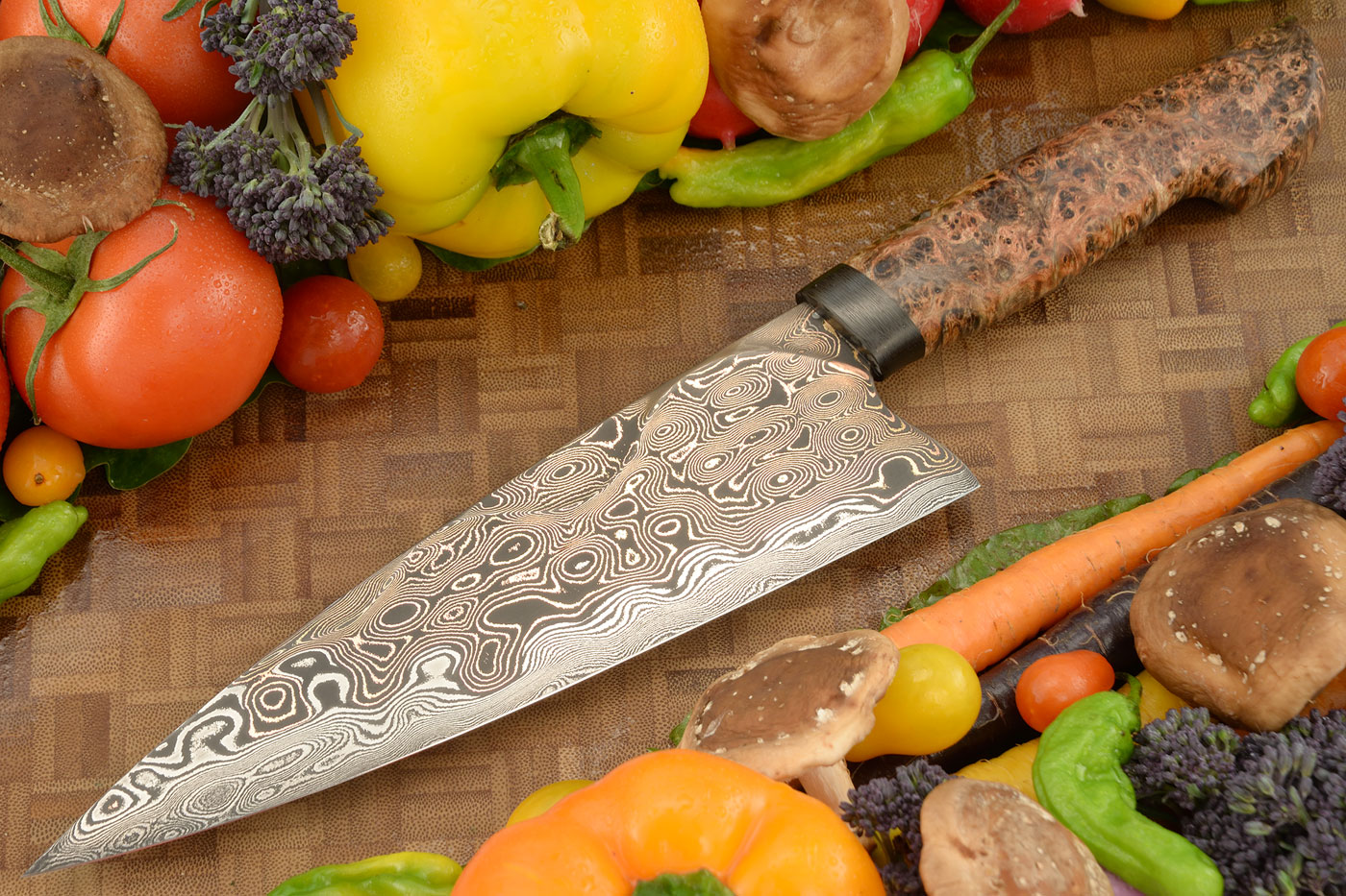Raindrop TigerMai Chef's Knife (8-1/2 in.) with Box Elder Burl and Carbon Fiber