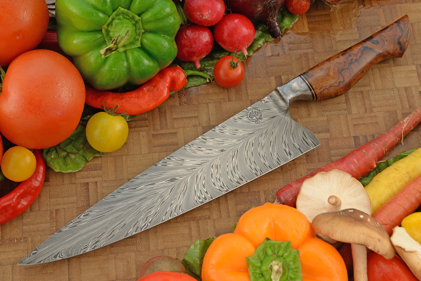 Integral Peacock Feather Damascus Chef's Knife (9 in.) with Ironwood