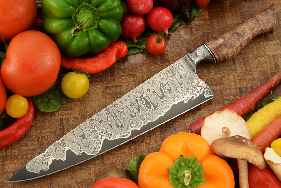 San Mai Damascus Chef's Knife (9-1/2 in.) with Curly Koa