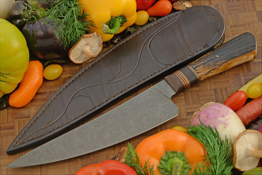 Chef's Knife (8 in) with Stag, Ironwood, and Micarta - O2 Carbon Steel