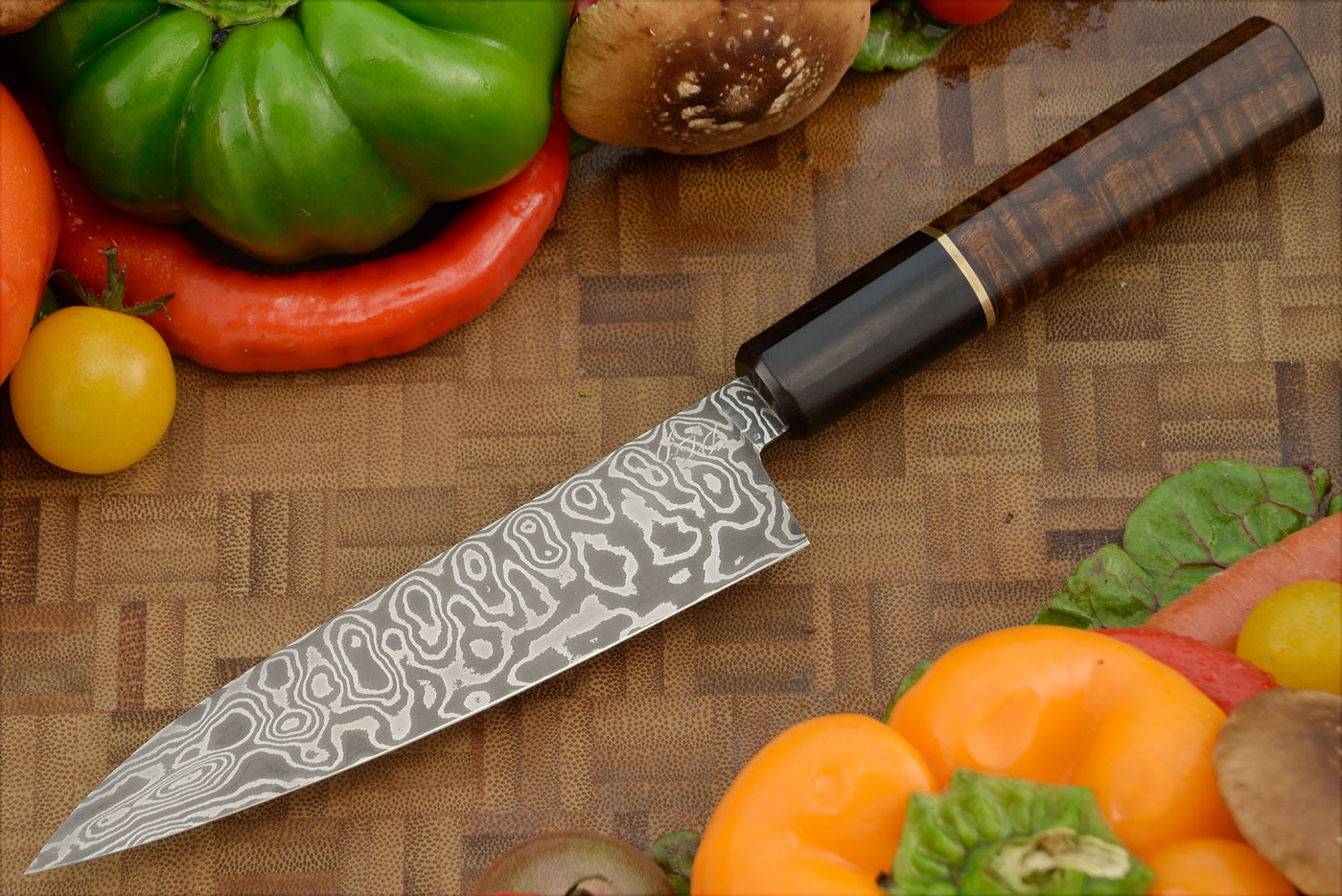 Damascus Utility Knife/Petty (5.2 in.) with Black Mulga and Blackwood