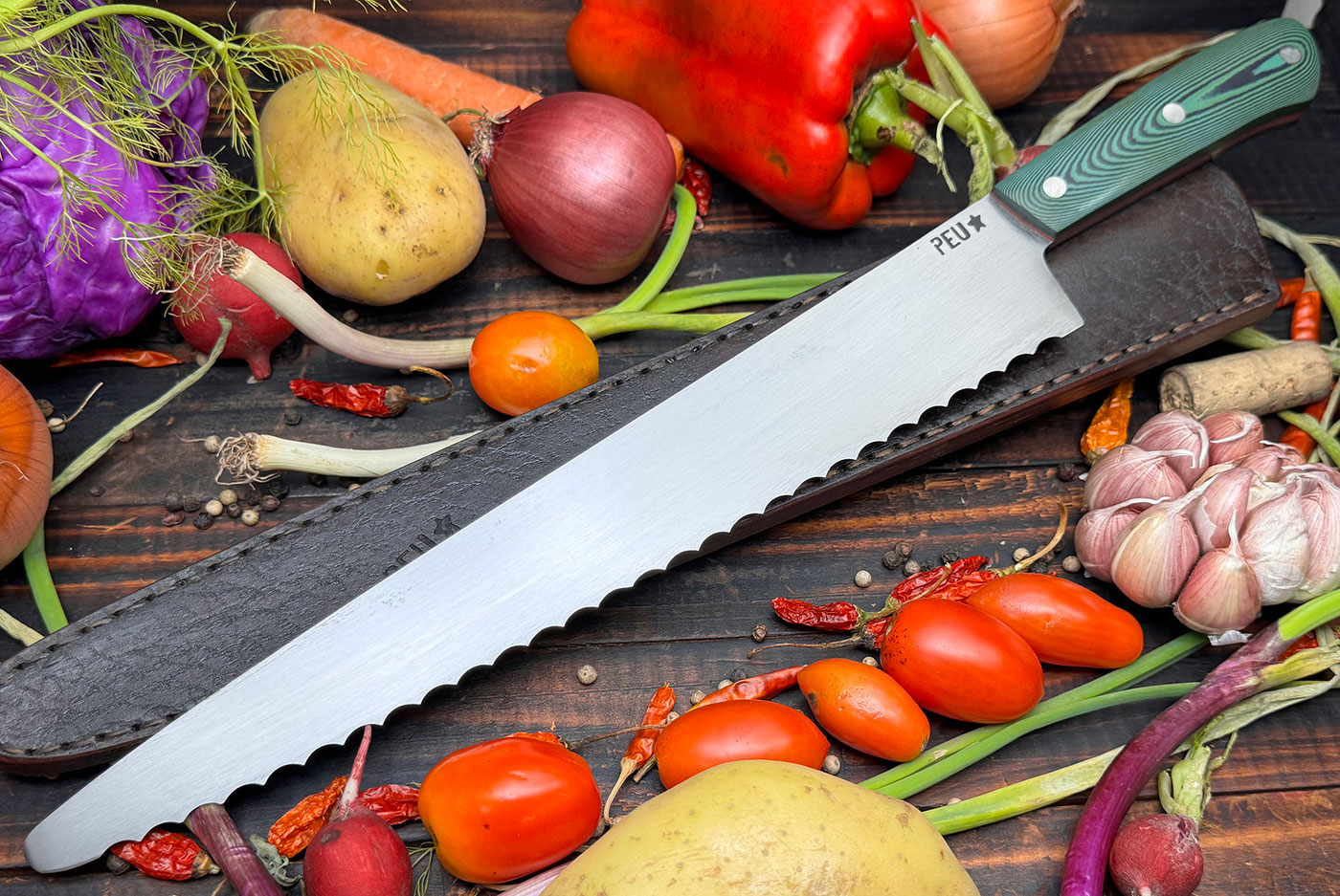 Bread Knife with Green/Black Micarta