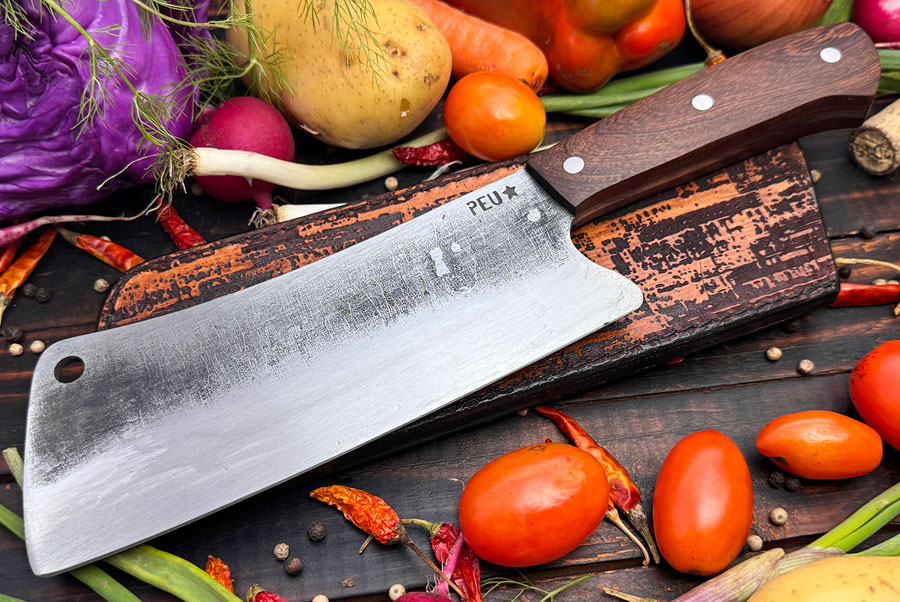 Meat Cleaver with Guayacan Ebony and O2 Carbon Steel