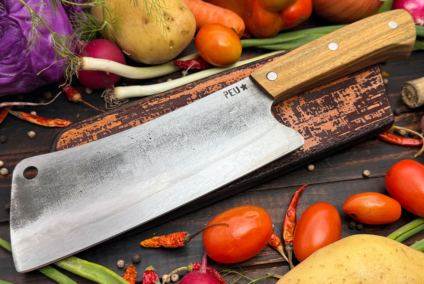 Meat Cleaver with Argentine Lignum Vitae and O2 Carbon Steel