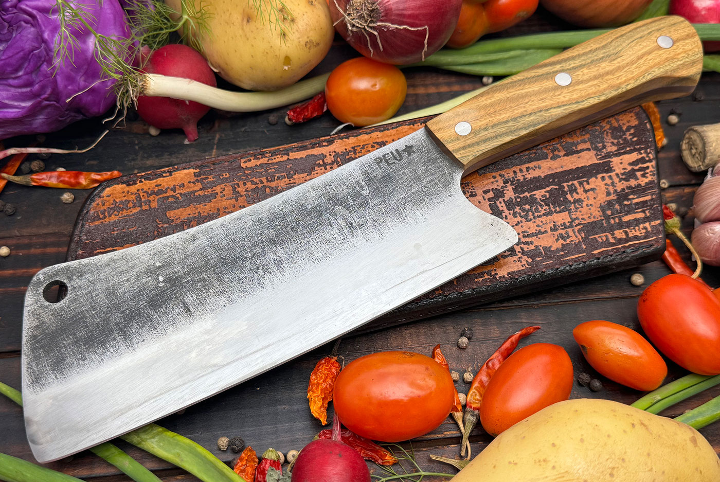 Meat Cleaver with Argentine Lignum Vitae and O2 Carbon Steel