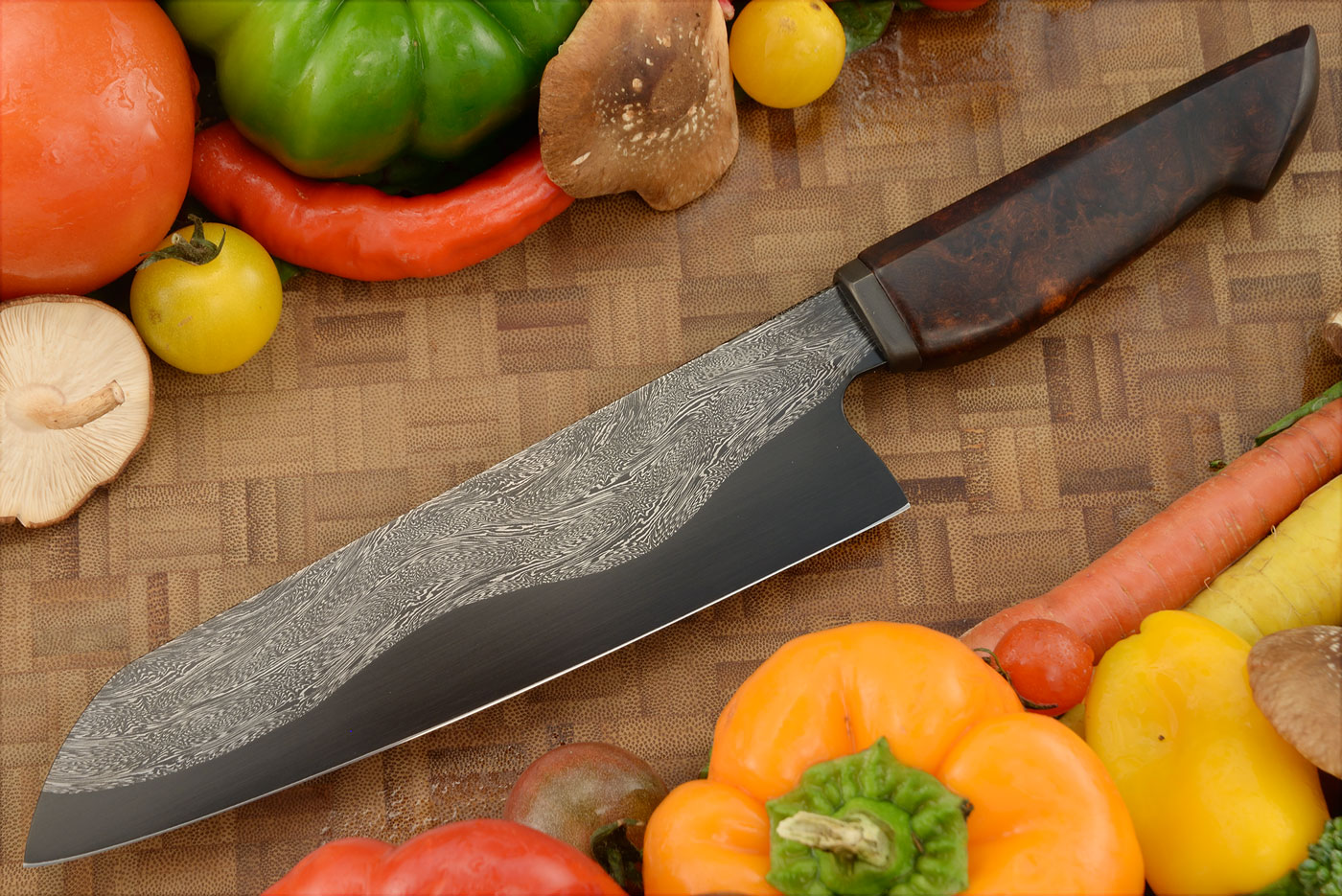 Wave Damascus Santoku with Ironwood and Bronze (7-1/2 in.)