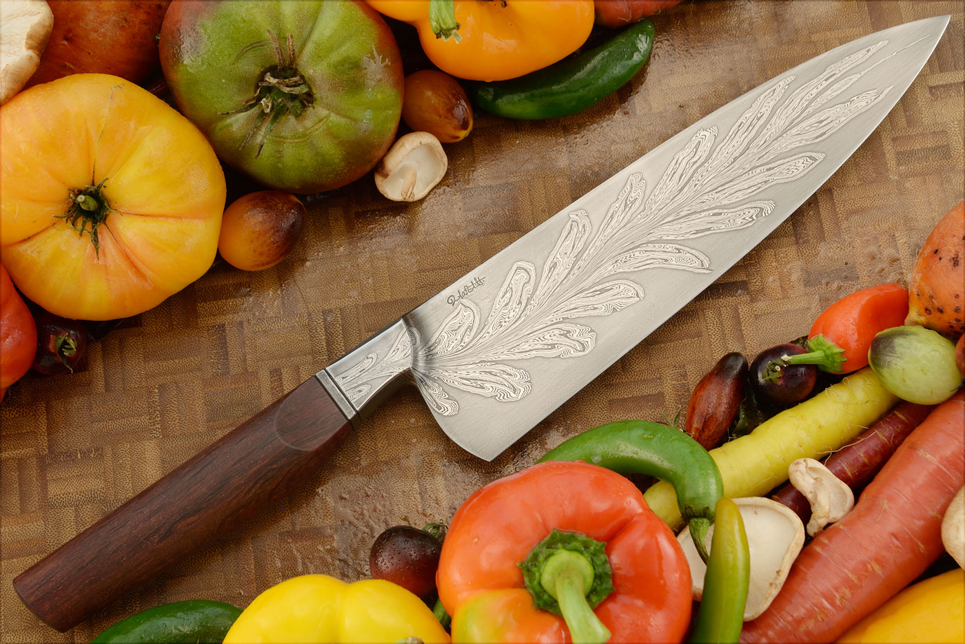 Integral Phoenix Feather Damascus Chef's Knife (8-1/2 in.) with Beefwood