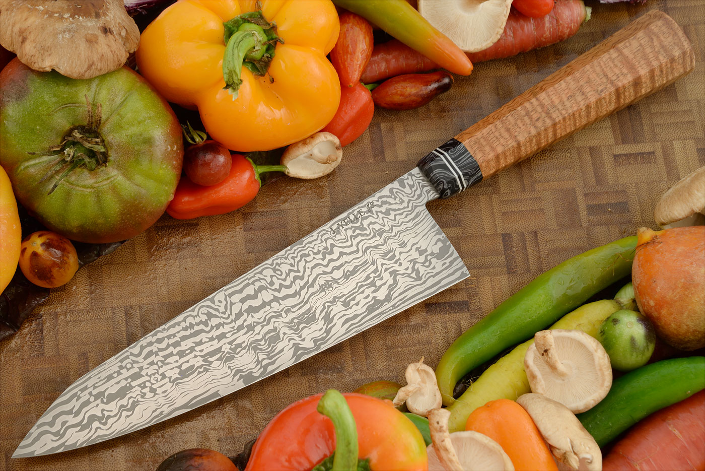 Stainless Damascus Gyuto (8 in.) with Curly Mango